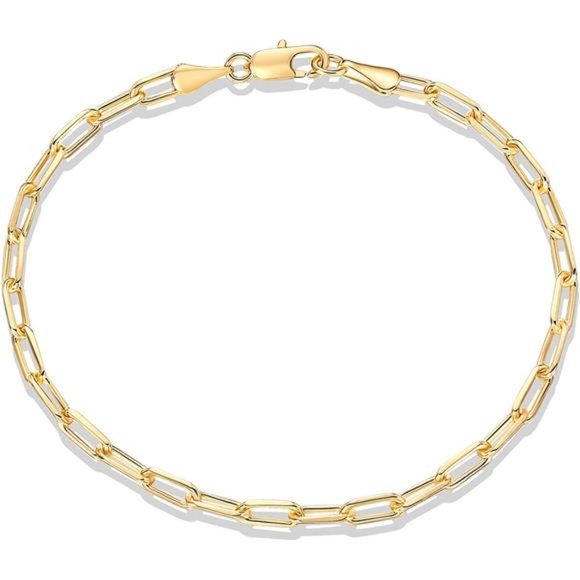 14K Gold Plated Paperclip Chain Adjustable Bracelet for Women Cute Gift - Picture 1 of 5